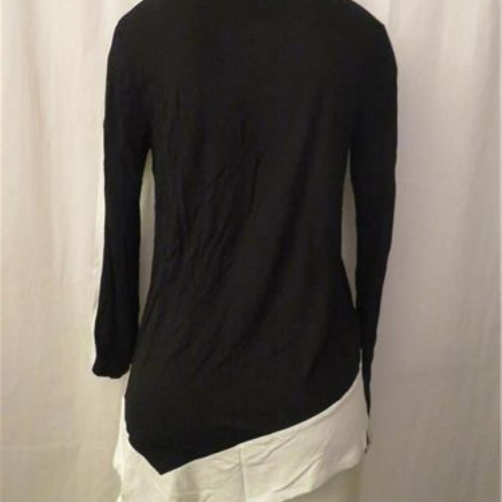 WOMENS BCBGMAXAZRIA BLACK WHITE PULLOVER LONG SLEEVE TUNIC TOP SIZE M - Picture 3 of 4